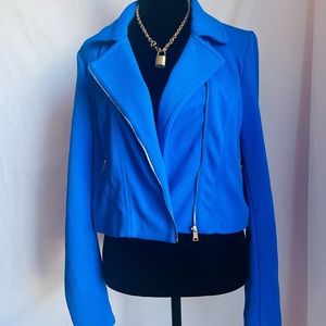 Cache moto crop zip blue blazer jacket